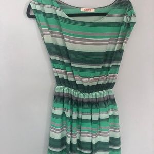 Green Striped A-Line Dress